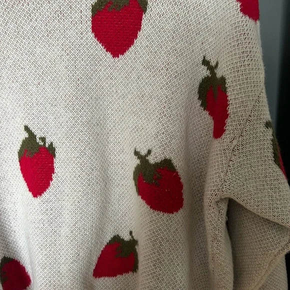 Strawberry Patterned White Sweater - Picture 2 of 3